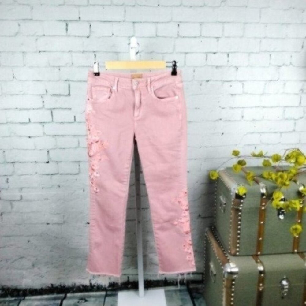 Driftwood Colette Floral Embroidered Straight Leg Crop Jeans In Dusty Pink 26